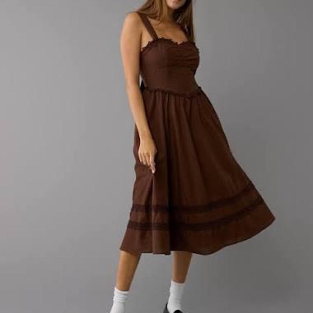 American Eagle Outfitters Chocolate Brown Midi Dress